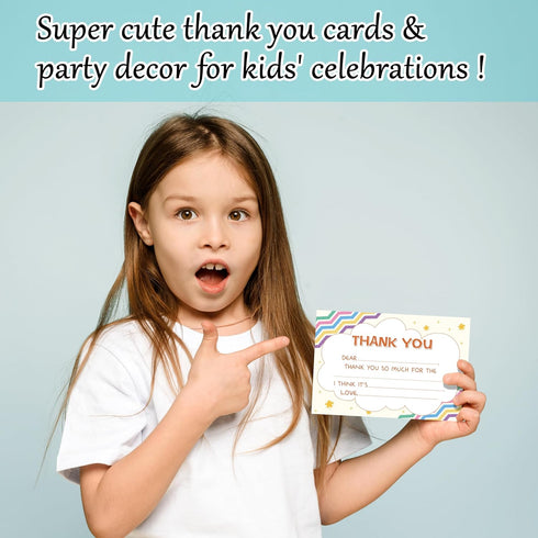 FTRZX 20 Pack 001 Boho Kids Thank You Cards, Boho Rainbow Thank You Card For Baby Shower Birthday Party, Kids Birthday