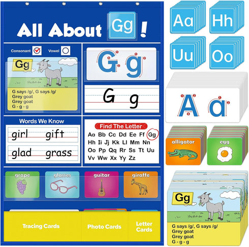 SkilLify Alphabet Learning Pocket Chart, Circle Time Learning Center Alphabet Flash Cards ABC