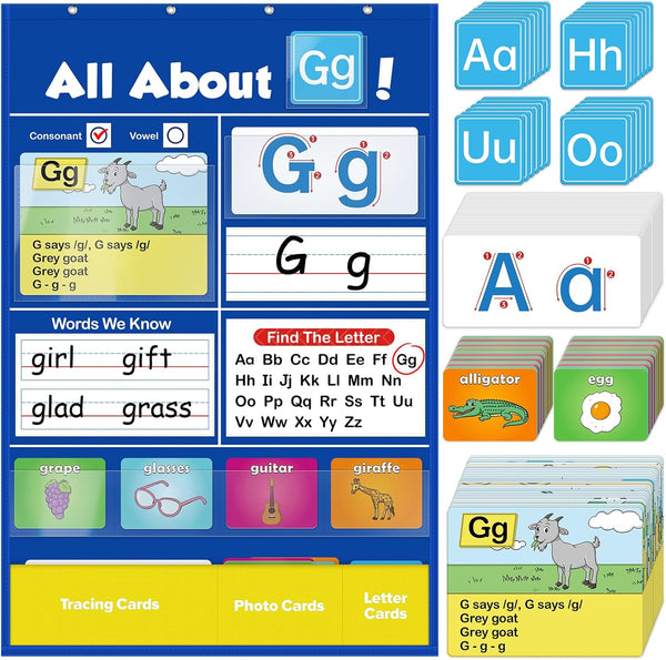 SkilLify Alphabet Learning Pocket Chart, Circle Time Learning Center Alphabet Flash Cards ABC