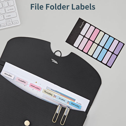 JARLINK 7 Pockets Expanding File Folder, A4 Size Accordion Document Organizer, Portable Cute Paper Organizer, Black