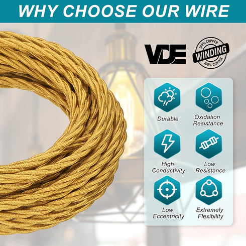 32.8Ft 18/3 MECCANIXITY Twisted Cloth Covered Wire, Cloth Covered Electrical Wire Vintage Industrial Electronic Wire