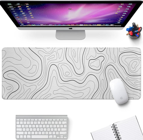 White Big Mousepad for Gaming Large Topographic Map Washable Desk Pad with Stitched Edge Office Supplies and Decor 31.5''x11.8'' Computer Keyboard Protector by llzdeuan