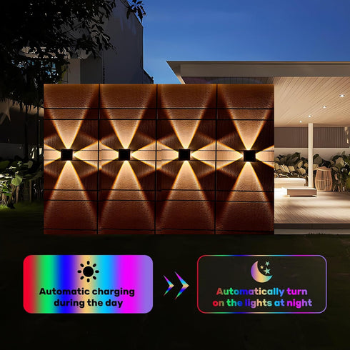 Gtliba IP65, (4LED-Multi-Colored, 2PACK) Solar Outdoor Wall Lights - Up & Down Lighting, Waterproof Fence Light
