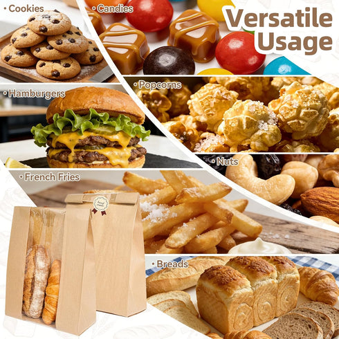 50 Packaging, Funcoo Pcs Paper Bread Bags for Home Sourdough Bread Bakery Storage Bags with Window, Large Bakery Loaf