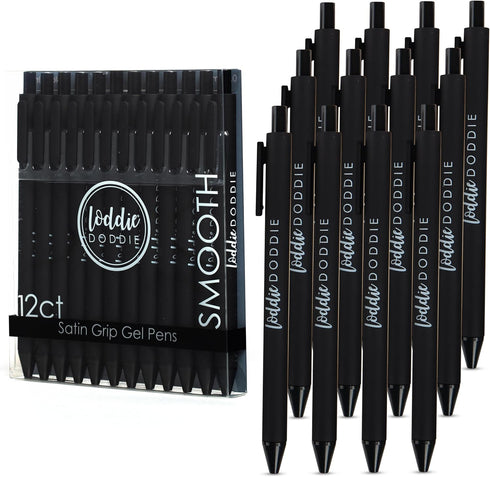 Loddie Doddie 12 Pack Black Gel Pens - 0.7 mm Medium Point Smooth Writing Retractable, No Bleed Non Smudge