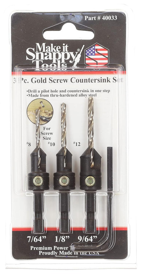 Make it Snappy Tools Quick-Change 3-Pc. Countersink Drill Bit Set, Proudly Made in The USA