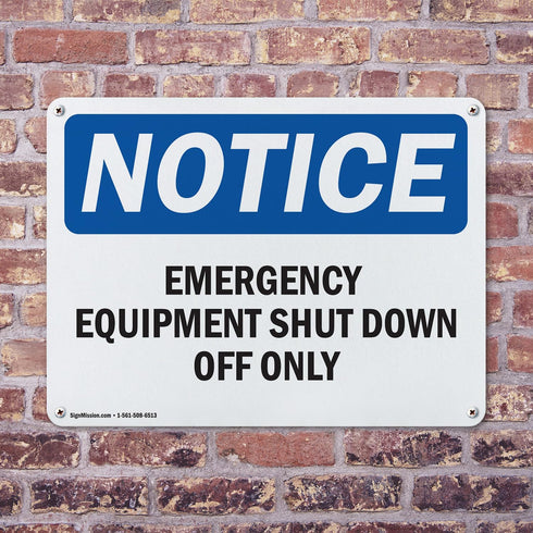 (2 Pack) Emergency Equipment Shut Down OSHA Notice Sign 18 Inch X 12 Inch Indoor/Outdoor Aluminum Metal Signs