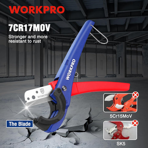 WORKPRO PEX Cutter with Sharp Blades, Tubing Cutter for PPR, PE, PP, Rubber Hoses, 1/8"-1-5/8" Cutting Capacity