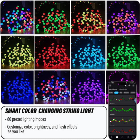 zuupeasa 66FT 200LEDs 80+ Smart Color Changing Christmas Lights, RGB-IC String Lights, Modes, Timer, Remote & App