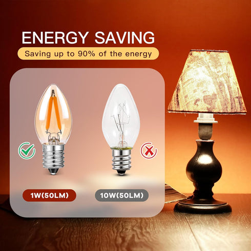 C7 LED Light Bulbs, Low Wattage 15W, E12 Screw Base, 1.5W Small Bulb, 2200K Warm White, Mini Replacement Light Strings,