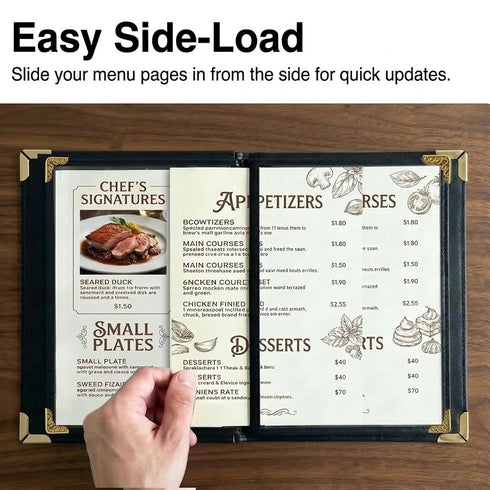 8.5 11 2 Pack 4 8 Restaurant Menu Covers x Menu Holder, Page View Faux Leather Menu Book with Clear PVC Sleeves |