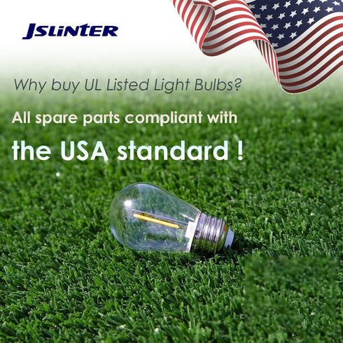 Jslinter S14 1W Outdoor String Lights Bulbs, Shatterproof & Waterproof, 2200K Warm White, 11W Equivalent, E26 Base
