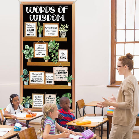 Summer School Classroom Door Decor Plant Motivational Bookshelf Door Cover Words of Wisdom Door Banner Inspirational