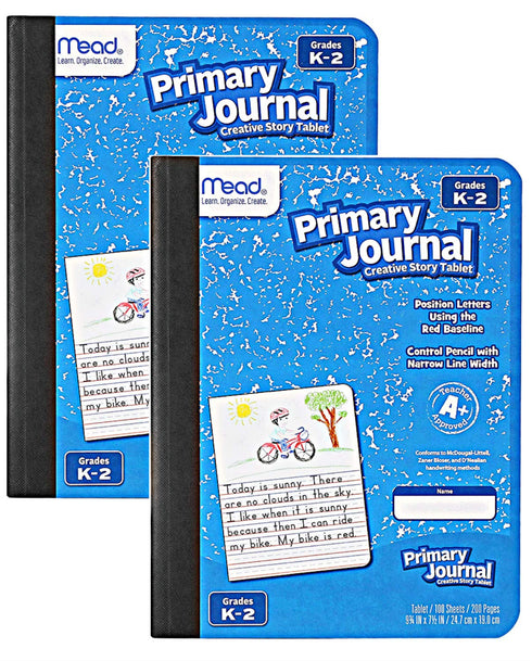 Mead Primary Journal Kindergarten Writing Tablet, 2 Pack of BLUE Composition Notebooks, 100 Sheets (200 Pages), Grades