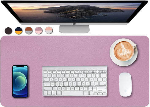 Dual Sided PU Leather Desk Pad, Non-Slip Mouse Pad, Waterproof Writing Mat for Office and Home, Pink+Purple