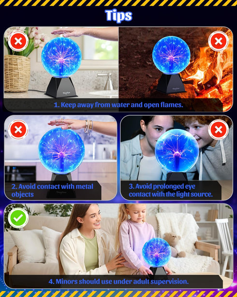 8 Inch Theefun Blue Plasma Ball: Huge Plasma Globe Birthday Gifts Touch & Sound Sensitive Plasma Ball Lamp Electric