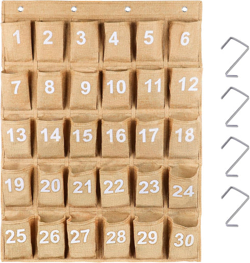 Eamay 30 Numbered Classroom Pocket Charts for Cell Phones and Calculators, Wall Door Mount Hanging Organizer (Black)