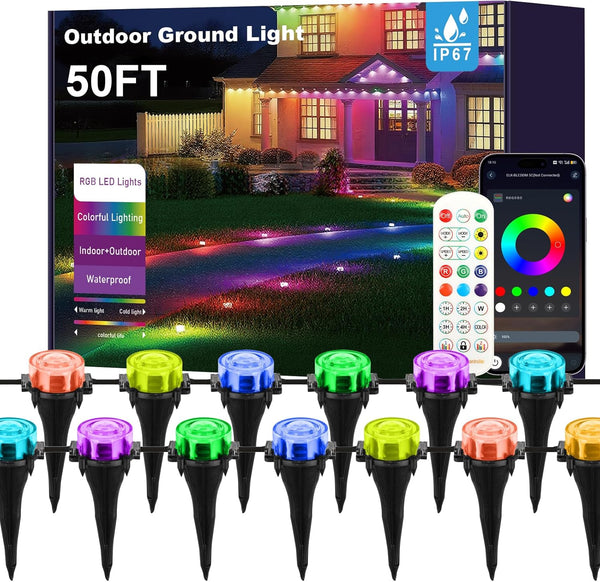 grestar Outdoor Ground Lights, 50FT Smart RGB Pathway Lights with APP/Remote Control, Music