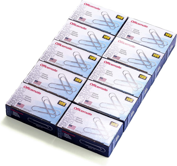 Officemate Giant Paper Clips, 1,000 Clips Total (Pack of 10 Boxes of 100 Clips Each) (99914)