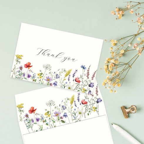 4x6 Midsummer Multipack 20-Pack) Gooji Floral Thank You Cards with Envelopes (Bulk Matching Peel-and-Seal Envelopes