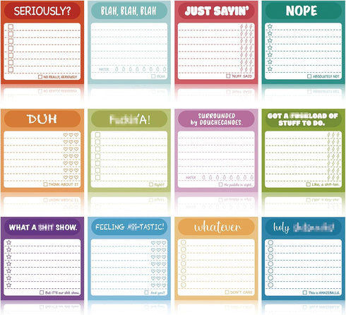 Funny Sticky Notes 12 Pcs with Fun Messages, 3 x 3 Inch Notepads for Coworkers, 50 Sheets Each