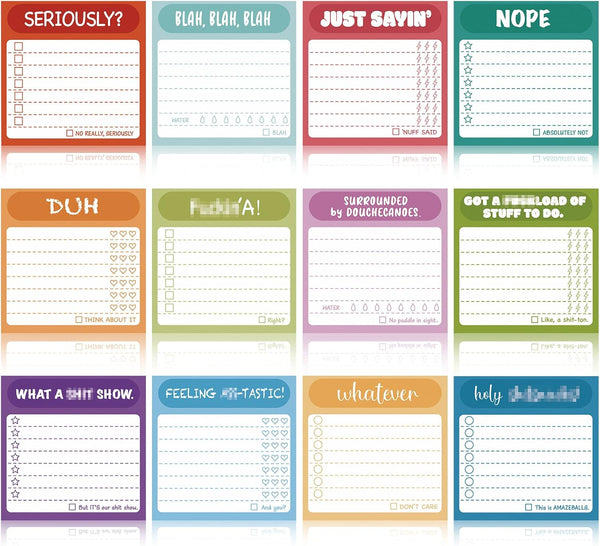 Funny Sticky Notes 12 Pcs with Fun Messages, 3 x 3 Inch Notepads for Coworkers, 50 Sheets Each