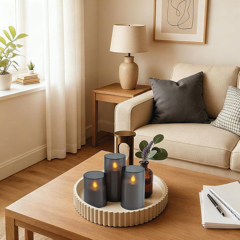 Set 3, Homemory Flameless Candles of Grey Acrylic LED Candles Upgraded Realistic Battery Operated Flames with Remote