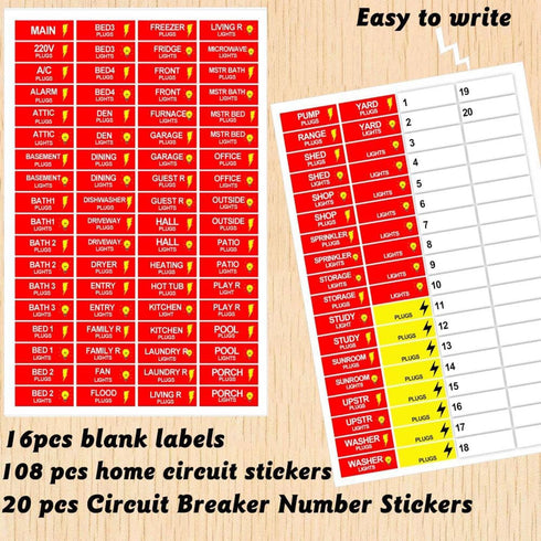 Premium Durable Circuit Breaker Labels, 129 Waterproof Fuse Box Stickers, Easy to Read and Install (Red)