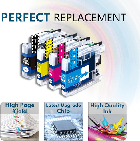 LC203 Ink Cartridges 4 Pack - Compatible for Brother MFC-J480DW, MFC-J880DW, MFC-J460DW