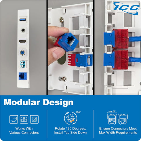 4 IC107SB4WH ICC Port Surface Mount Box in White, Works with Slim and Wide Profile Keystone Jacks (Sold Separately)