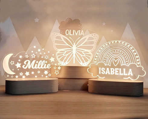 ENGRAVIFY Custom Night Light Cute Personalized Baby Gifts Cloud Butterfly Rainbow Moon & Stars Customized Name Gifts