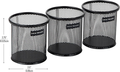 Mind Reader Pen and Accessories Holder, Set of 3, Metal Mesh Desktop Organizer, Black