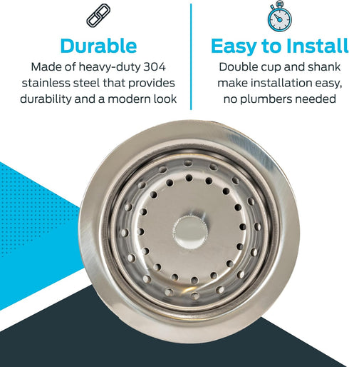 EZ-FLO Kitchen Sink Strainer with Flange and Slip Joint Nut, Stainless Steel, Standard Shank with 3-1/2 Inch Opening