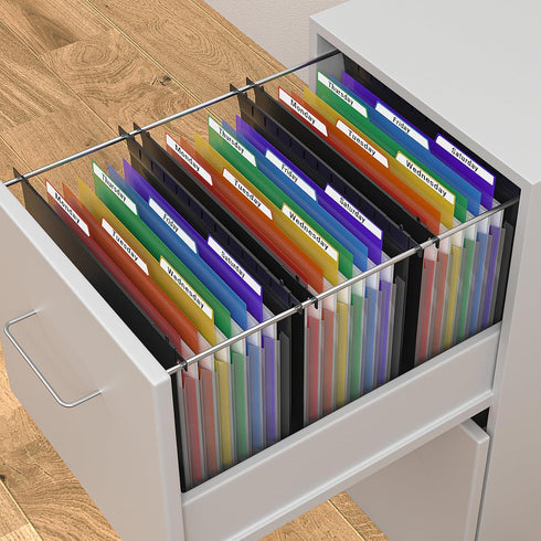 Plastic Expanding Hanging File Folders, 1/3-Cut Tab, 7 Pockets, Multi-Color Tabs, Large Capacity, Letter Size (6 PCS)