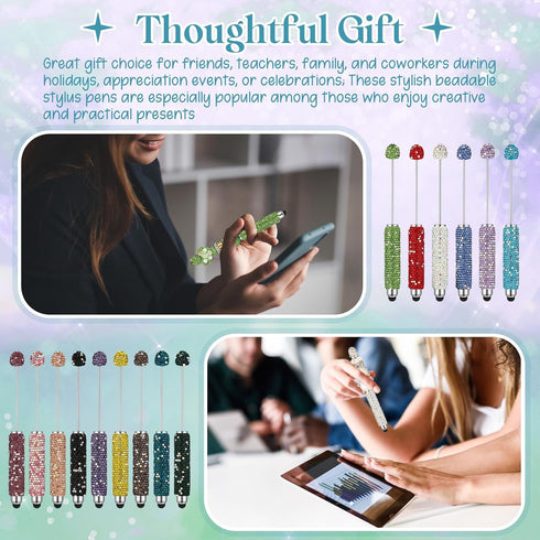Tondiamo 15 Pcs Glitter Beadable Stylus Pens Full Rhinestone Stylus Pens for Beads DIY Diamond Beaded Kit for Rubber