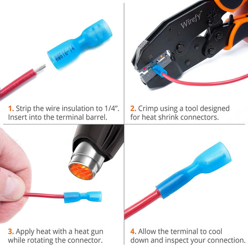 Wirefy 150 PCS Wire Spade Connectors, Female Heat Shrink Quick Disconnect Electrical Spade Terminals, Blue