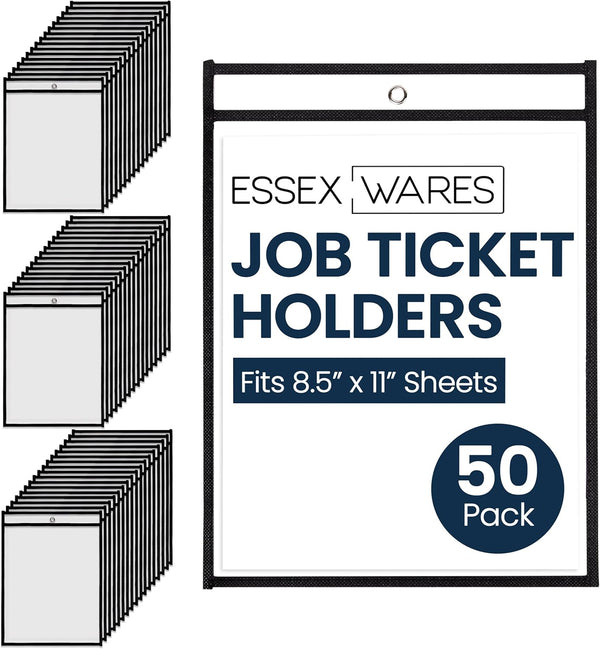 Essex Wares - 50 Pack, Black, Job Ticket Holders, 10" Wide x