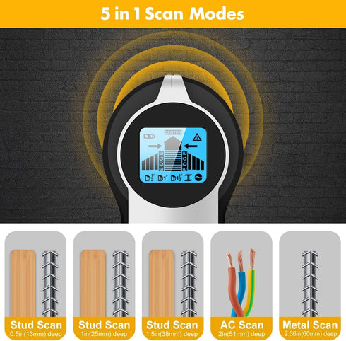 Stud Finder Wall Scanner: 5 in 1 Upgraded Electronic Scanner with Battery for Wood, Metal, AC Wire