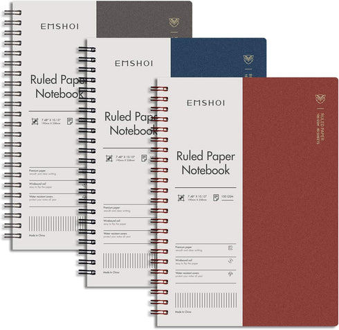 EMSHOI Lined Journal Spiral Notebook, 7.48" x 10.15", 3 Pack, 480 Pages, 100gsm Thick Paper, B5 Large Notebooks