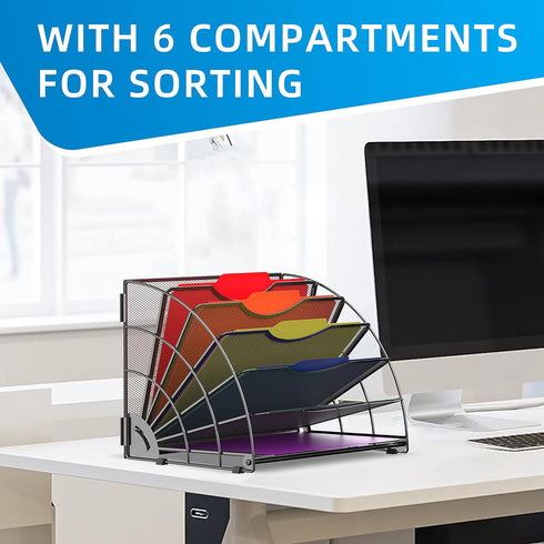 SUPEASY Fan Shaped Desk File Organizer - 6 Compartments for Filing Paper Bills, Letters, Desk Accessories for