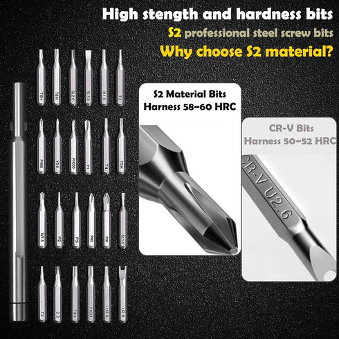 Set, 27 1 Set S2 Precision Screwdriver in Small Screwdriver Magnetic, Mini Steel Bits with Tweezers, Magnetic Mini