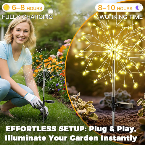 2Pack 150LED suddus Solar Garden Lights Outdoor Waterproof Decorative, Upgrade Firework Lights, Solar Fairy Lights