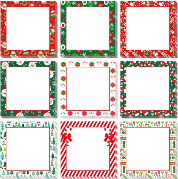 Whaline 9Pcs Christmas Sticky Notes, Red Green Christmas Elements Design for Holiday Home Office Classroom Supplies