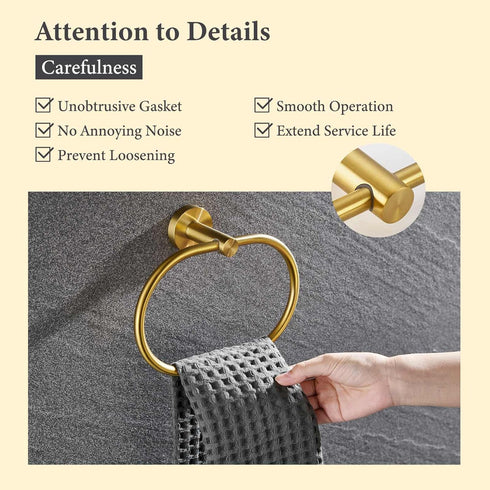 Suyar Brushed Gold Towel Ring - SUS304 Stainless Steel Towel Holder, Wall Mounted Hand Towel Rack for Bathroom