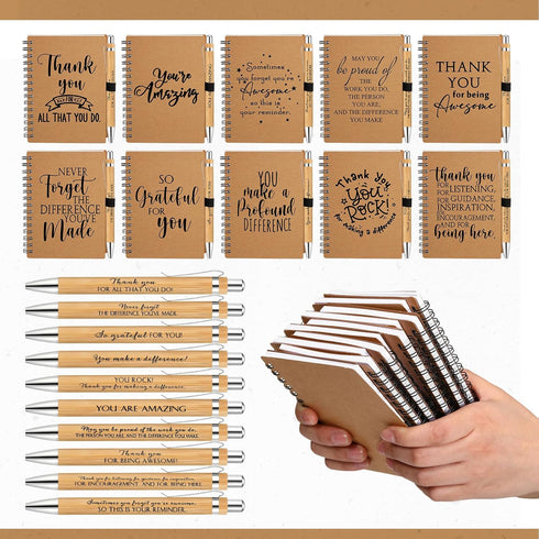 Employee Appreciation Gifts A6 Kraft Spiral Notebook Journals and Motivational Pens, Inspirational Notepads, 20 Pcs