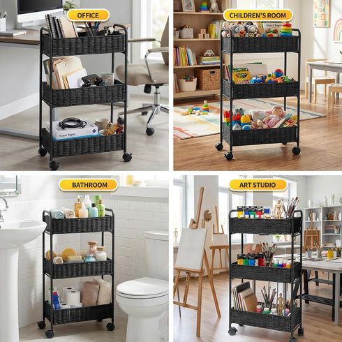Cart,3-Tier 3 Tiers-7.1 inch FOCHIER F Utility Slim Storage Rolling Kitchen Office Laundry Room Cart,Mobile Shelving