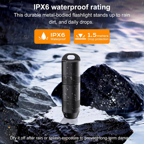 BBSDA 100 IPX6, Mini Keychain Flashlight Instant On Pull to Light, Lumens Tiny EDC Flash Light, USB-C Rechargeable