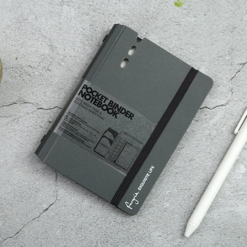 CAGIE A7 Small Binder Notebook, Removable Pages, Hardcover Spiral Refillable Notebooks, 4x5.7 Inch, Grey