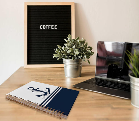 Navy Nautical Lined Spiral Journal Notebook, 8.3×5.5 Inches, Hardcover College Ruled for Work Note Taking