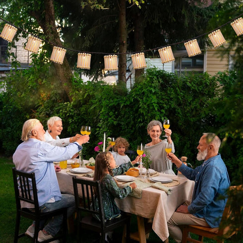 Outdoor-String-Lights-Waterproof, Bamboo Lantern String Lights for Patio, Garden, Porch, Balcony, Gazebo Decorative